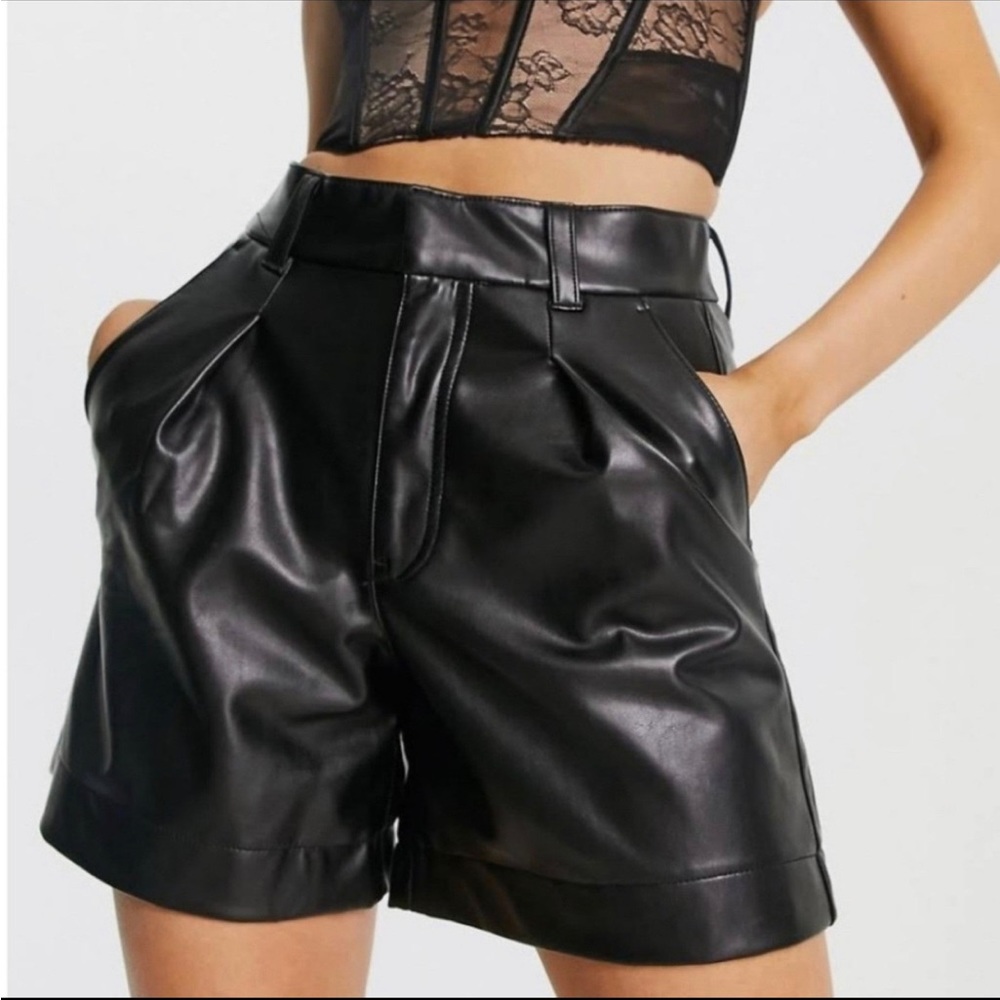 High waisted faux leather shorts